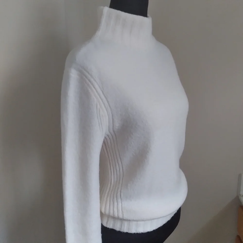 J. Crew Cream Funnel Mock Neck Sweater Merino‎ Wool Ribbed  XS Minimalist